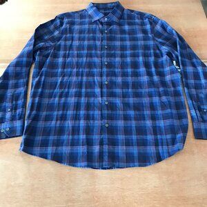 Tasso Dress Shirt Men XL Blue Plaid Button Up Long Sleeve Business Casual 18793